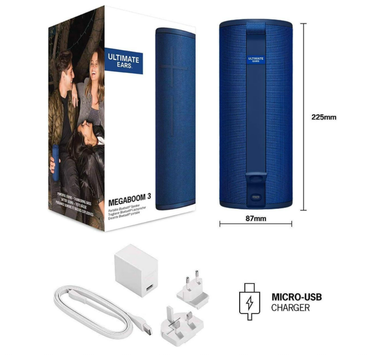 Ultimate Ears Megaboom 3 Portable Wireless Bluetooth Speaker, Powerful Thundering Bass, One Touch Control, Waterproof, Floating, Connect Multiple Speakers, 20 Hours Battery Life
