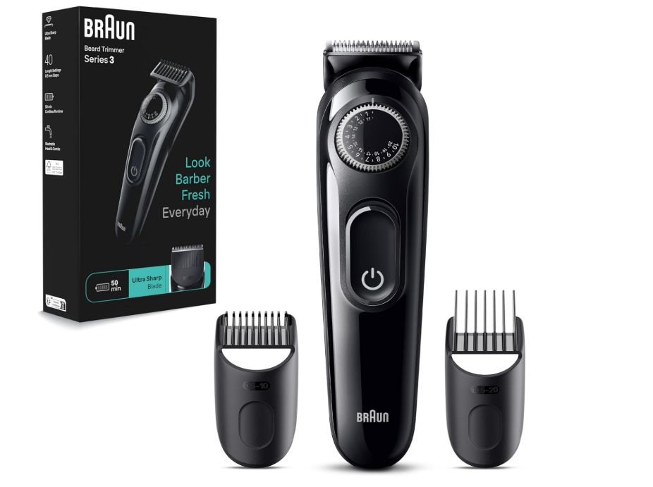 Braun Beard Trimmer Series 3 3410, Trimmer For Men with Styling Tools and 50-min Runtime