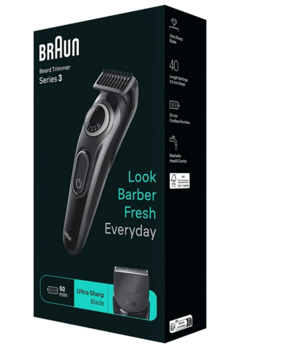 Braun Beard Trimmer Series 3 3410, Trimmer For Men with Styling Tools and 50-min Runtime