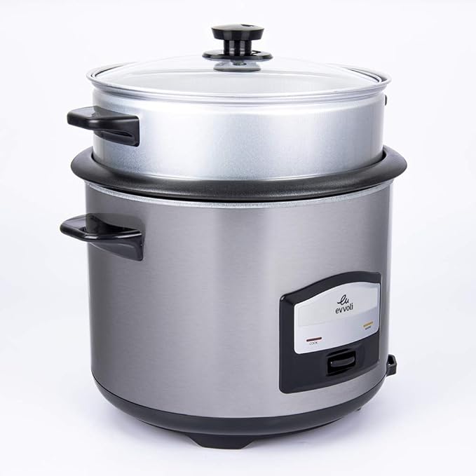 evvoli 2 In 1 Rice Cooker with Steamer 6.5 Litter Up To 12 Cup Of Rise non-stick 750W Silver EVKA-RC6501S