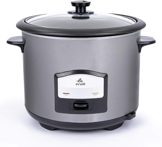 evvoli 2 In 1 Rice Cooker with Steamer 6.5 Litter Up To 12 Cup Of Rise non-stick 750W Silver EVKA-RC6501S