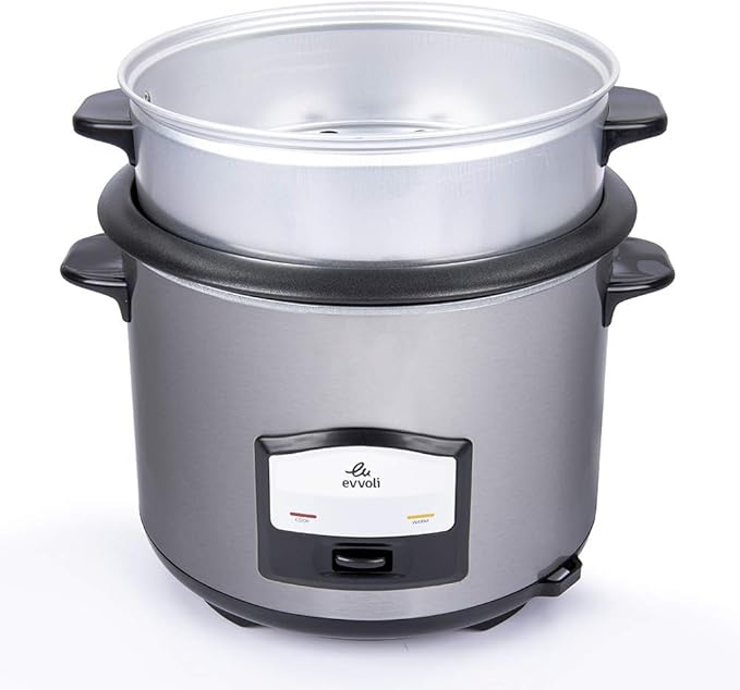 evvoli 2 In 1 Rice Cooker with Steamer 6.5 Litter Up To 12 Cup Of Rise non-stick 750W Silver EVKA-RC6501S