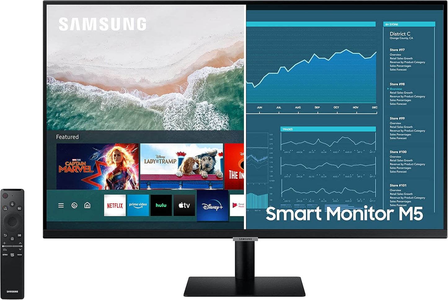 SAMSUNG M5 Series 32-Inch FHD 1080p Smart Monitor & Streaming TV (Tuner-Free), Netflix, HBO, Prime Video, Apple Airplay, Bluetooth, Built-in Speakers, Remote Included (LS32AM500NNXZA)