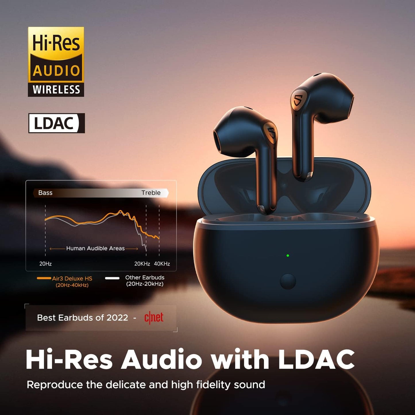 SoundPEATS Wireless Earbuds with Hi-Res Audio, Air3 Deluxe HS Semi in-Ear Headphones with LDAC, ENC Clear Call, APP Control, 14.2mm Large Driver, Game Mode, In-ear Detection, Total 20H Playtime