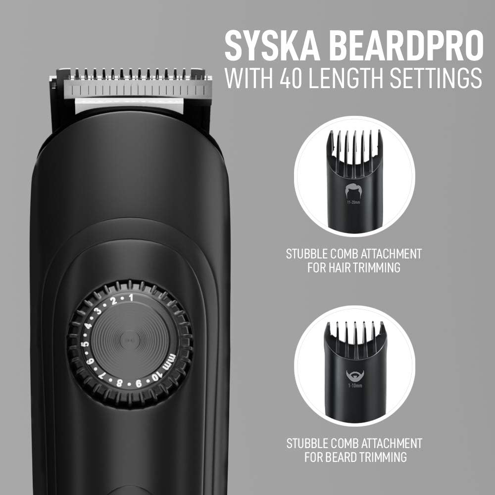 SYSKA HT900 BeardPro Corded & Cordless Trimmer with Fast Charge, 120 Min Runtime, 40 Length Settings (Black)