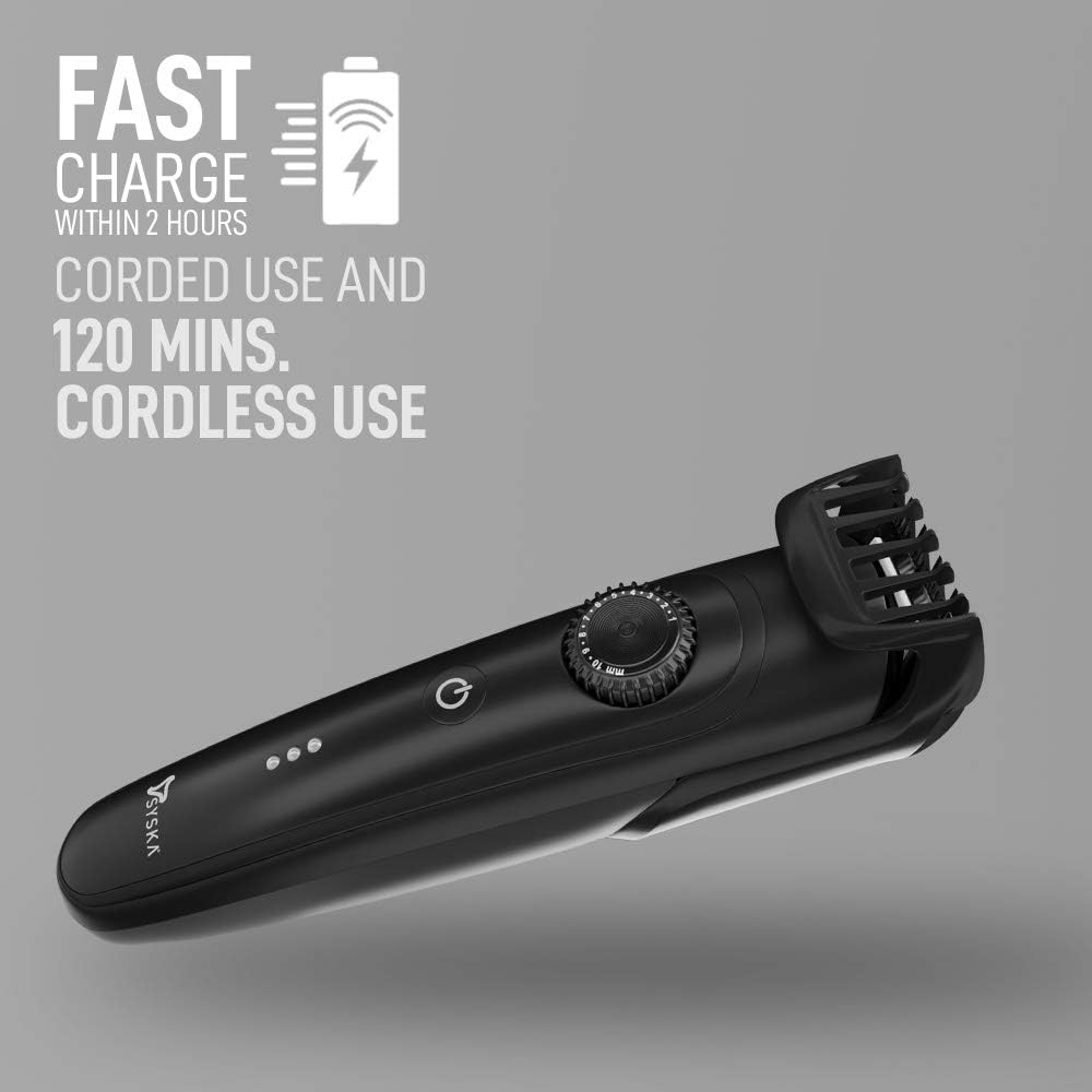 SYSKA HT900 BeardPro Corded & Cordless Trimmer with Fast Charge, 120 Min Runtime, 40 Length Settings (Black)