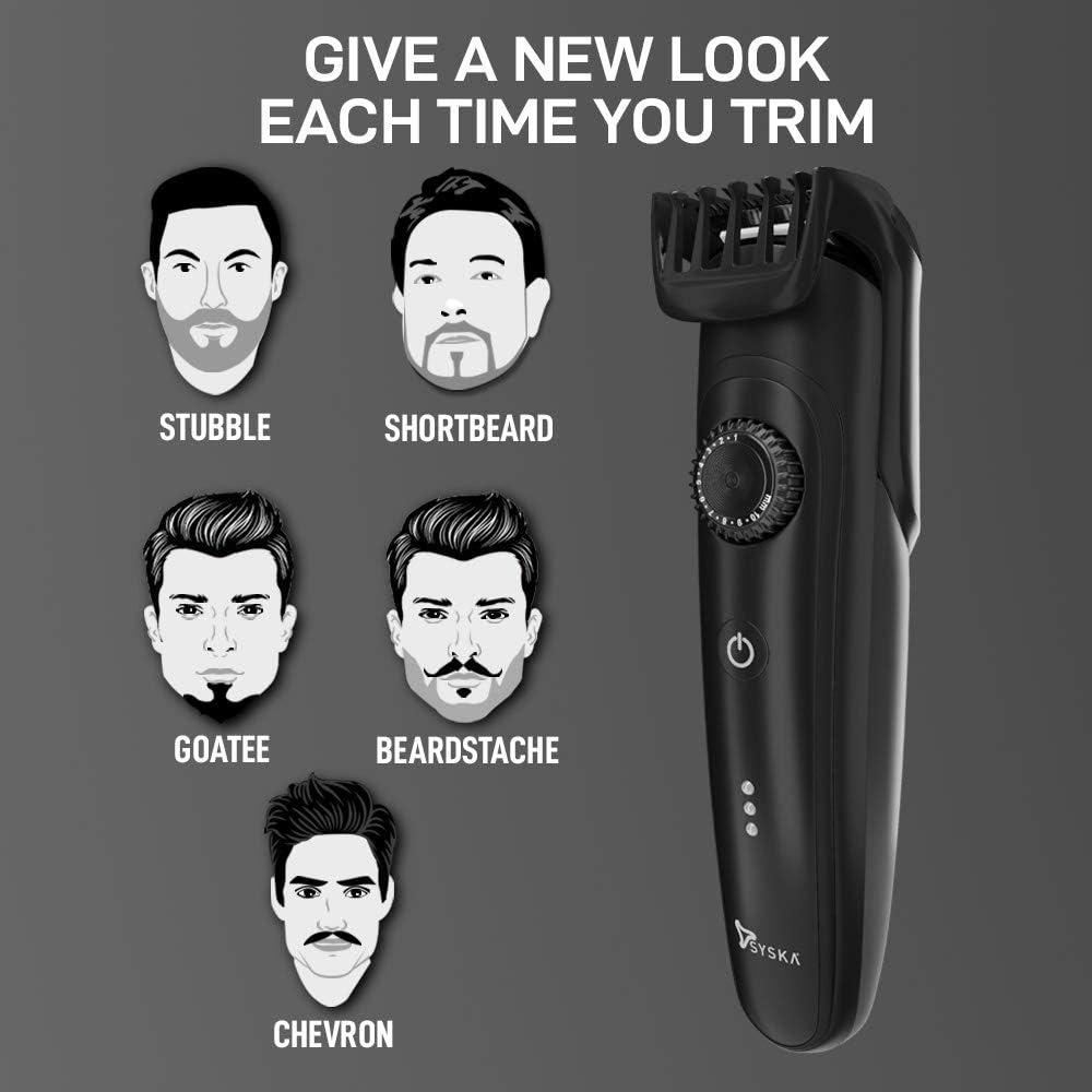 SYSKA HT900 BeardPro Corded & Cordless Trimmer with Fast Charge, 120 Min Runtime, 40 Length Settings (Black)