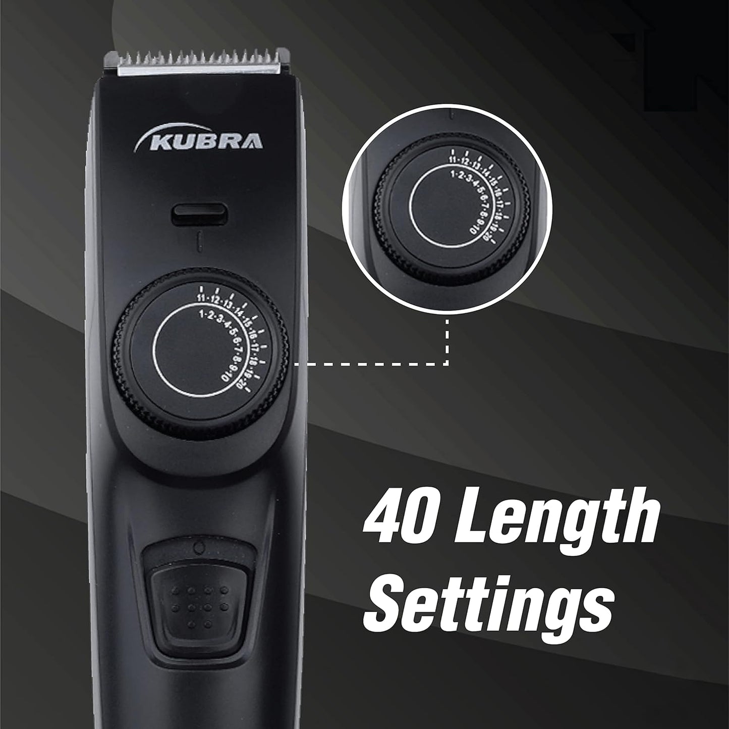 Kubra KB-1088 Hair and Beard Trimmer with USB Charging, 40 Length Setting, 45 minutes Cordless use, 1 Year Warranty (Black)