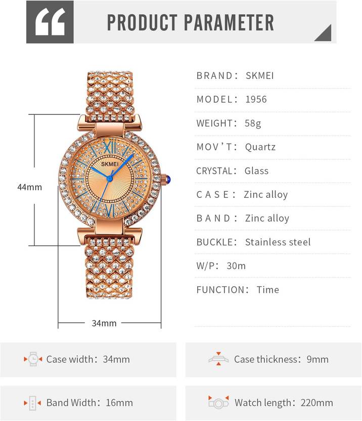 Analog Watch  - For Women 1956 Metal Rhinestone rosegold