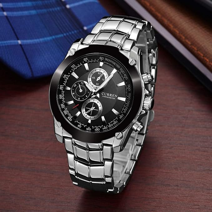 CURREN Men's 8025 Trendy Design Round Case Stainless Steel Strap Wrist Watch