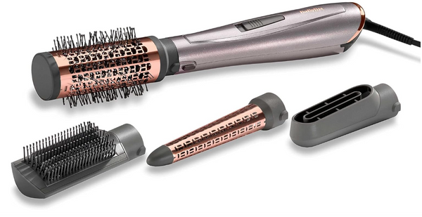 BaByliss 1000 Air Styler | Adjustable 2 Heats + Cool Setting | Ionic Technology For Frizz Free Hair | FREE Conical Curling, Volumizing & Precise Drying Attachment With Heat Pouch | AS136SDE (Grey)