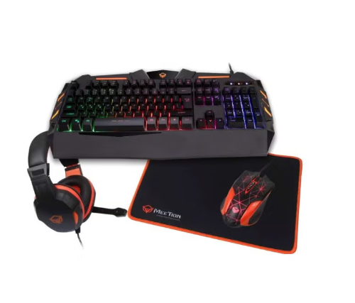 Meetion C500 – 4-in1 Combo Gaming Keyboard, Mouse and Mouse pad with Gaming Headset, Wired LED RGB Backlight for Computer PC/Laptop - Black