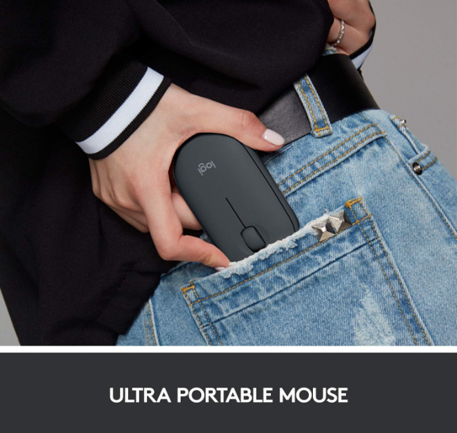 Logitech Pebble M350 Wireless Mouse with Bluetooth or USB Silent, Slim Computer Mouse Certified Works with Chromebook Graphite, 910-005743,