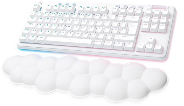 Logitech G G715 Wireless Mechanical Gaming Keyboard with LIGHTSYNC RGB Lighting, LIGHTSPEED, Tactile Switches (GX Brown) and Keyboard Palm Rest, PC and Mac Compatible - White Mist