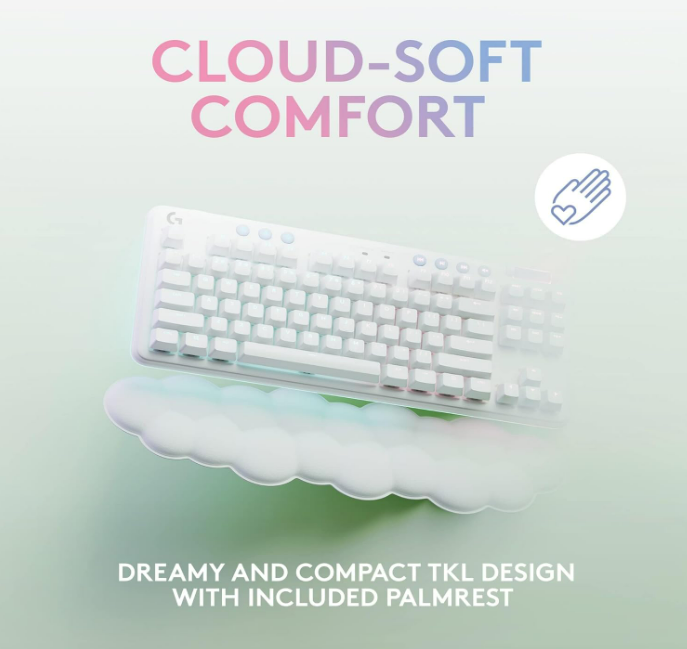 Logitech G G715 Wireless Mechanical Gaming Keyboard with LIGHTSYNC RGB Lighting, LIGHTSPEED, Tactile Switches (GX Brown) and Keyboard Palm Rest, PC and Mac Compatible - White Mist