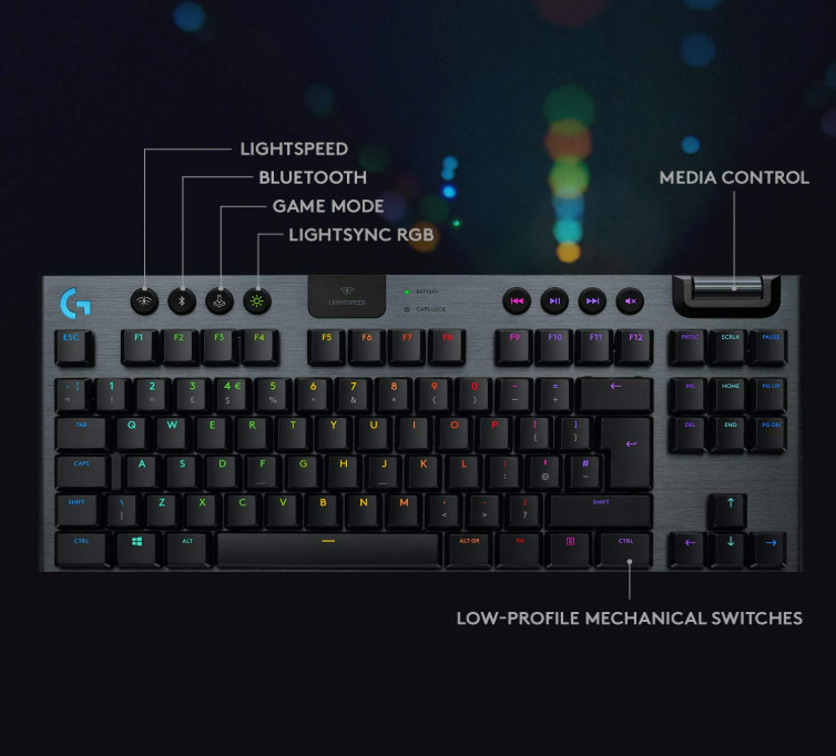 Logitech G915 TKL Tenkeyless Lightspeed Wireless RGB Mechanical Gaming Keyboard, Low Profile Switch Options, Lightsync RGB, Advanced Wireless and Bluetooth Support - Tactile