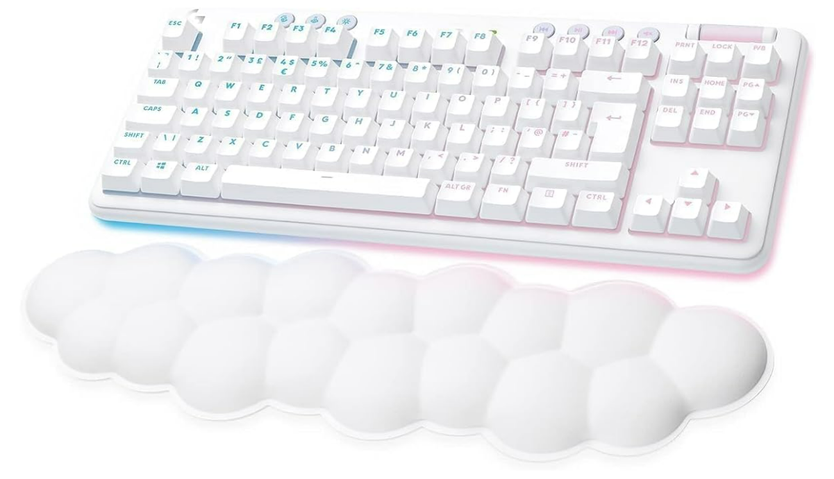 Logitech G G715 Wireless Mechanical Gaming Keyboard with LIGHTSYNC RGB Lighting, LIGHTSPEED, Tactile Switches (GX Brown) and Keyboard Palm Rest, PC and Mac Compatible - White Mist