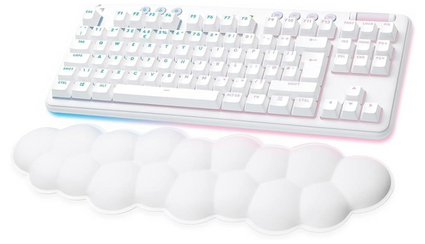 Logitech G G715 Wireless Mechanical Gaming Keyboard with LIGHTSYNC RGB Lighting, LIGHTSPEED, Tactile Switches (GX Brown) and Keyboard Palm Rest, PC and Mac Compatible - White Mist
