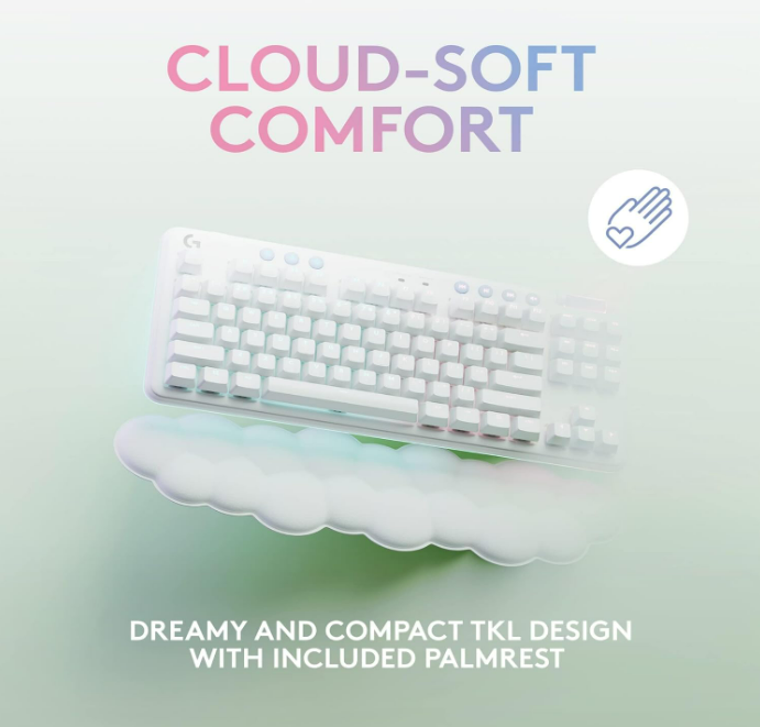 Logitech G G715 Wireless Mechanical Gaming Keyboard with LIGHTSYNC RGB Lighting, LIGHTSPEED, Tactile Switches (GX Brown) and Keyboard Palm Rest, PC and Mac Compatible - White Mist