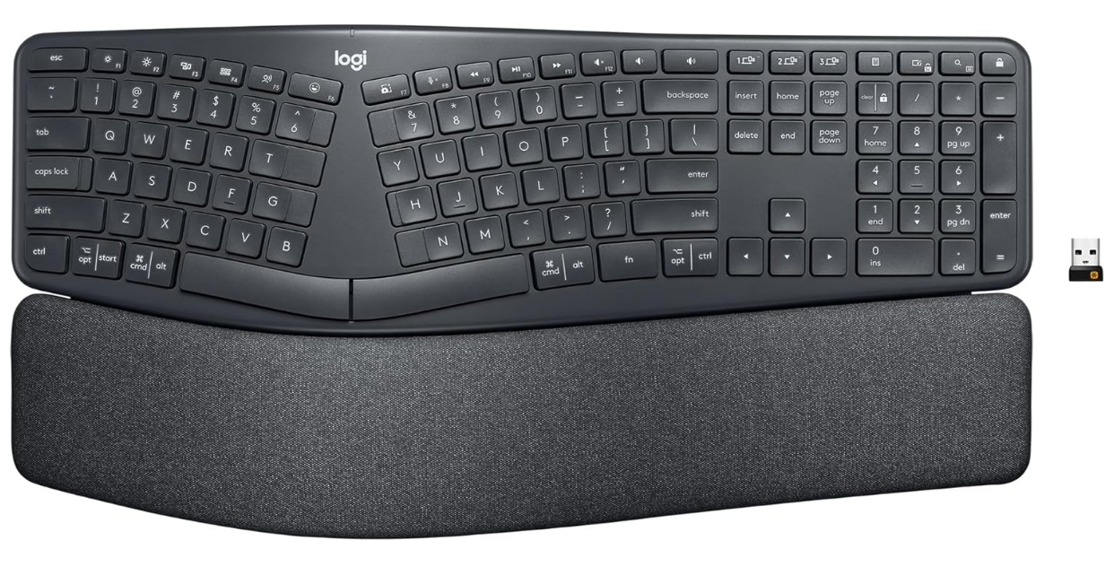 Logitech ERGO K860 Wireless Ergonomic Qwerty Keyboard - Split Keyboard, Wrist Rest, Natural Typing, Stain-Resistant Fabric, Bluetooth and USB Connectivity, Compatible with Windows/Mac,Black