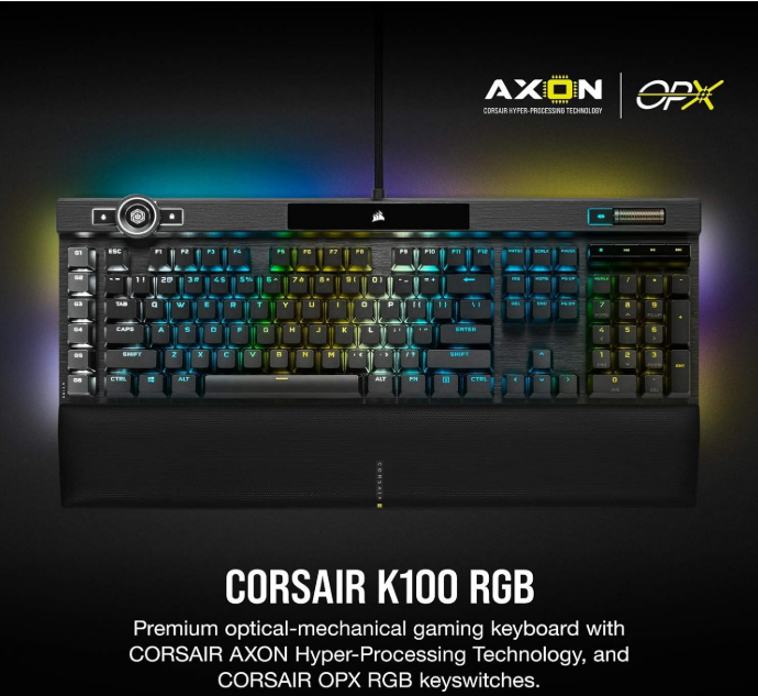 Corsair K100 Rgb Optical-Mechanical Gaming Keyboard, Backlit Rgb Led, Corsair Opx Keyswitches, Black