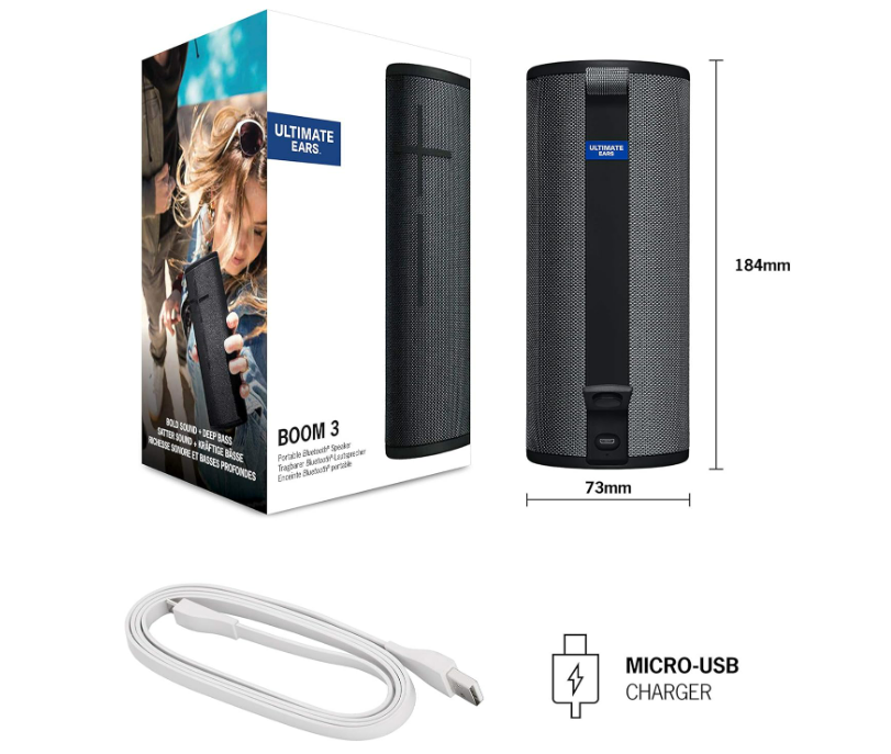 Ultimate Ears Megaboom 3 Portable Wireless Bluetooth Speaker, Powerful Thundering Bass, One Touch Control, Waterproof, Floating, Connect Multiple Speakers, 20 Hours Battery Life