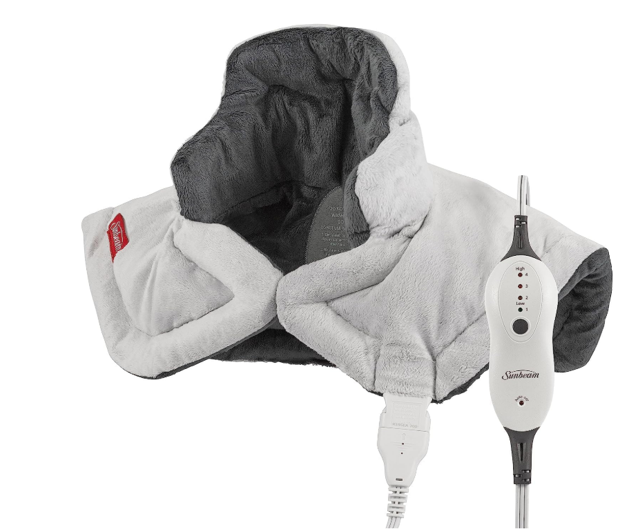 Sunbeam Heating Pad for Neck and Shoulder Pain Relief with Auto Shut Off and Moist Heating Option, 22 x 19", Grey