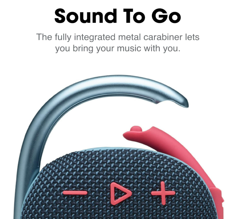 JBL Clip 4, Blue/Coral - Portable Bluetooth 5.1 Speaker - Up to 10 Hours of Play - Waterproof & Dust Resistant - Includes Noise & Echo-Canceling Speakerphone