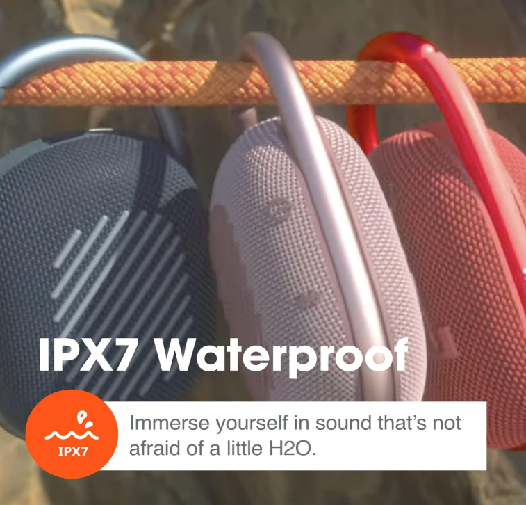 JBL Clip 4, Blue/Coral - Portable Bluetooth 5.1 Speaker - Up to 10 Hours of Play - Waterproof & Dust Resistant - Includes Noise & Echo-Canceling Speakerphone