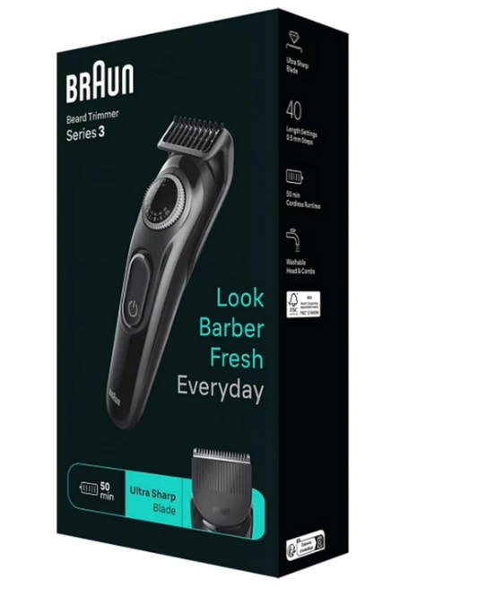 Braun Beard Trimmer Series 3 3410, Trimmer For Men with Styling Tools and 50-min Runtime